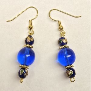 Blue Glass and Cloisonne Beaded Earrings